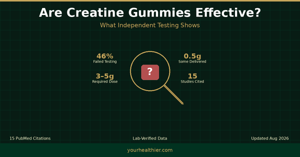 Are creatine gummies effective - independent lab testing data with magnifying glass - yourhealthier.com