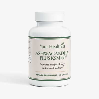Ashwagandha Plus KSM-66 dietary supplement bottle — front label