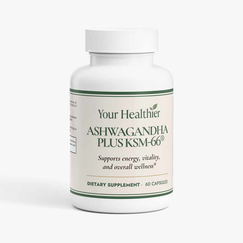 Ashwagandha Plus KSM-66 dietary supplement bottle — front label