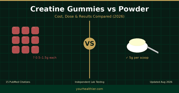 Creatine gummies vs powder comparison showing dose, cost and results differences - yourhealthier.com