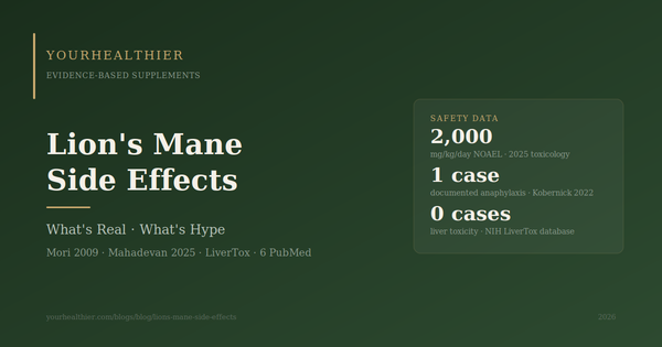 Lion's mane side effects guide including allergic reactions, skin issues, liver safety data, and contraindications