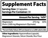 YourHealthier Magnesium Glycinate supplement facts, 275mg from 2500mg glycinate